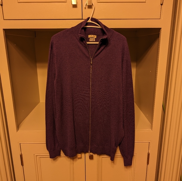 100% Cashmere Men's purple XXL 1/2 zip sweater John Laing made in Scotland - Picture 8 of 11